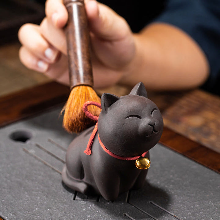 Buddha Stones mini gato encantador té mascota arcilla púrpura estatuilla decoración de escritorio - image 5