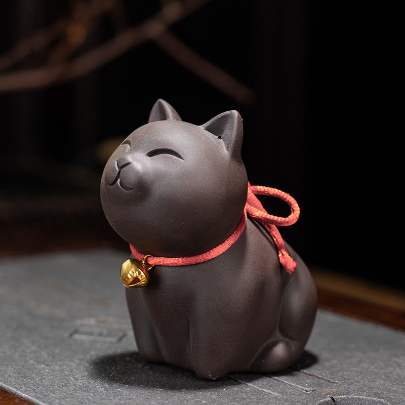 Buddha Stones mini gato encantador té mascota arcilla púrpura estatuilla decoración de escritorio - Gato sentado 8*4,5*7,5 cm - image 3