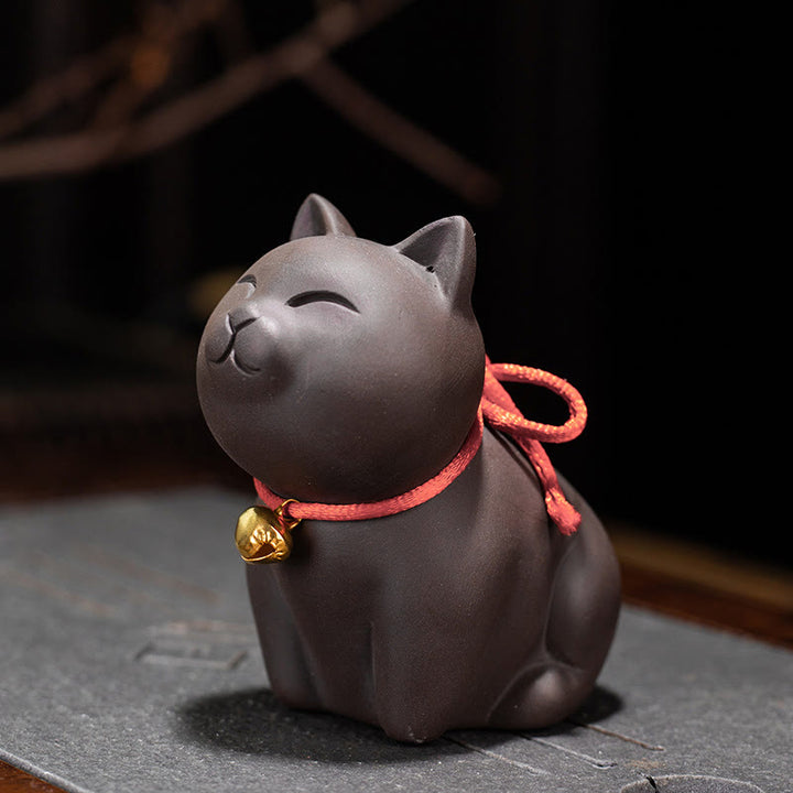 Buddha Stones mini gato encantador té mascota arcilla púrpura estatuilla decoración de escritorio - Gato sentado 8*4,5*7,5 cm - image 3