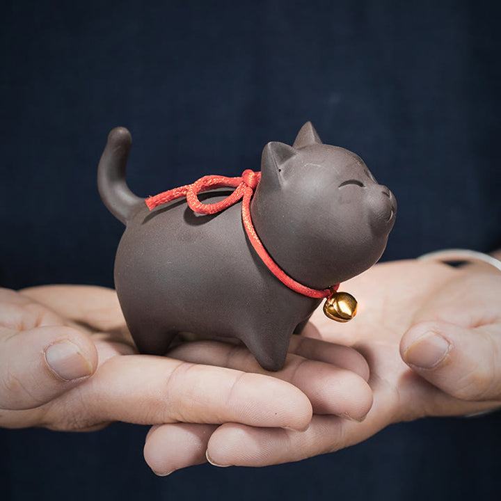 Buddha Stones mini gato encantador té mascota arcilla púrpura estatuilla decoración de escritorio - image 2