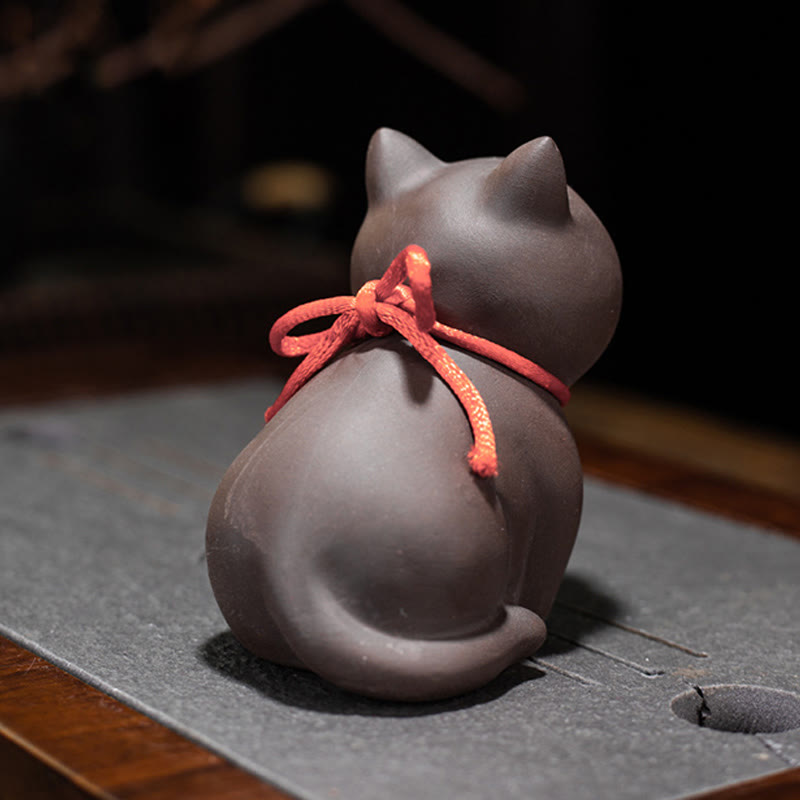 Buddha Stones mini gato encantador té mascota arcilla púrpura estatuilla decoración de escritorio - image 6