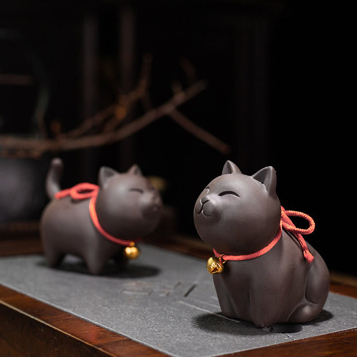 Buddha Stones mini gato encantador té mascota arcilla púrpura estatuilla decoración de escritorio - image 0