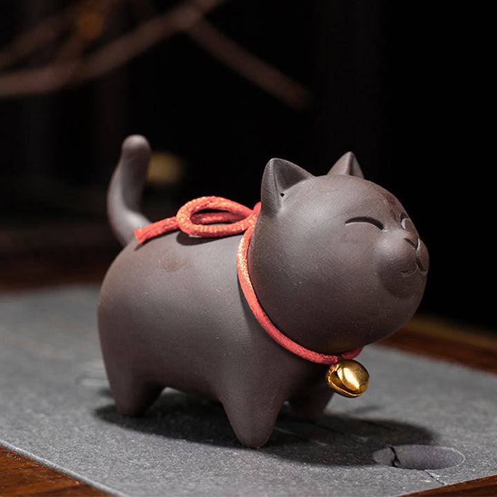 Buddha Stones mini gato encantador té mascota arcilla púrpura estatuilla decoración de escritorio - Gato de pie 9*4,5*6,5 cm - image 1