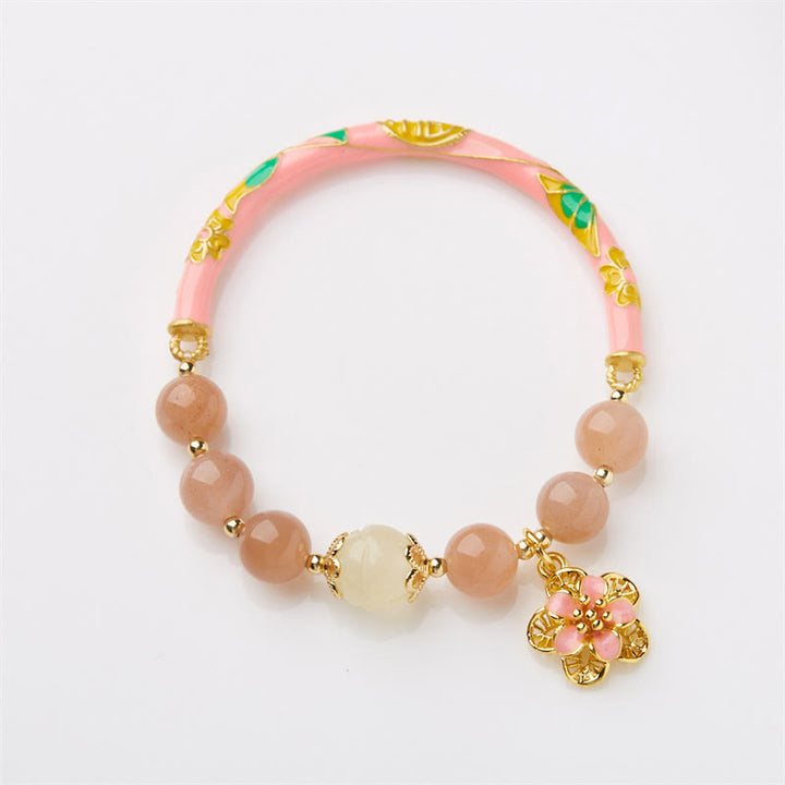 Buddha Stones, piedra natural del sol, pulsera de riqueza con dije de flor de Jade de seda dorada