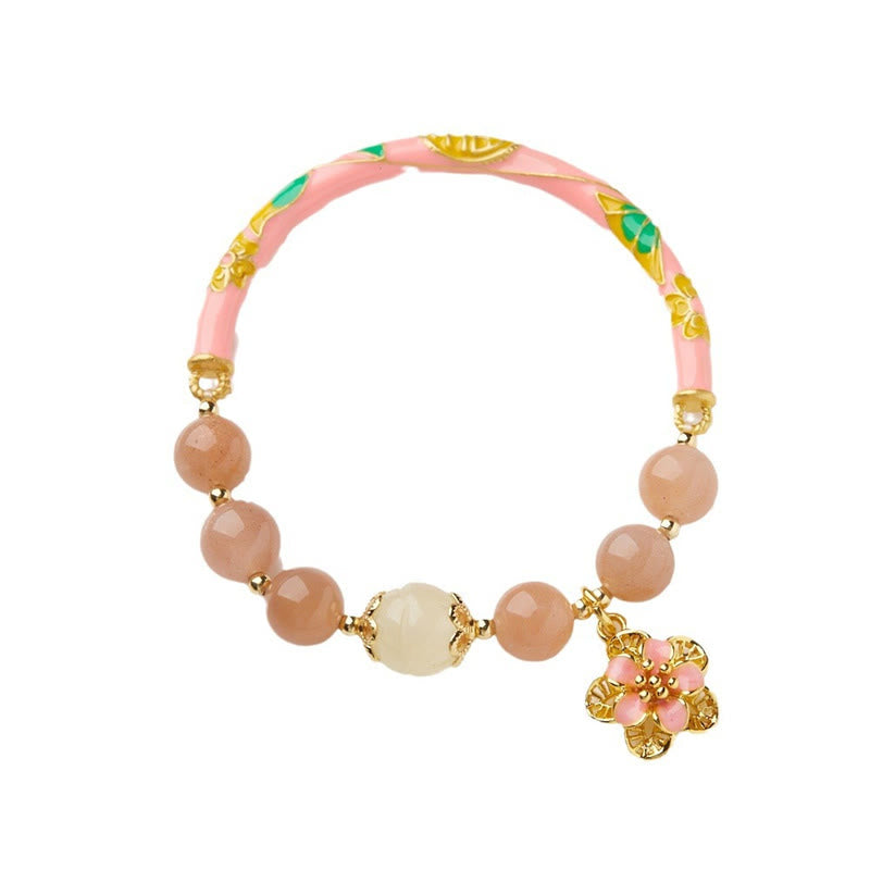 Buddha Stones, piedra natural del sol, pulsera de riqueza con dije de flor de Jade de seda dorada