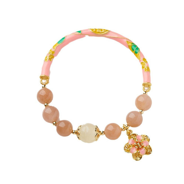 Buddha Stones, piedra natural del sol, pulsera de riqueza con dije de flor de Jade de seda dorada