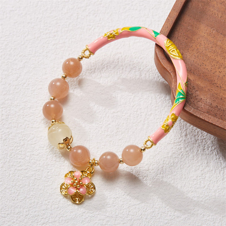 Buddha Stones, piedra natural del sol, pulsera de riqueza con dije de flor de Jade de seda dorada