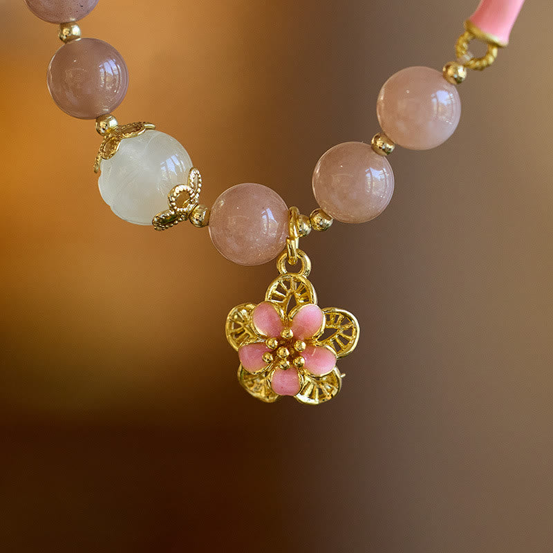 Buddha Stones, piedra natural del sol, pulsera de riqueza con dije de flor de Jade de seda dorada