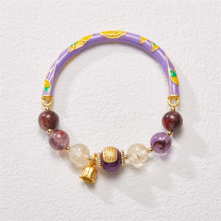 Buddha Stones Púrpura Fantasma Púrpura Jade Escritura Citrino Amor Sabiduría Pulsera Brazalete