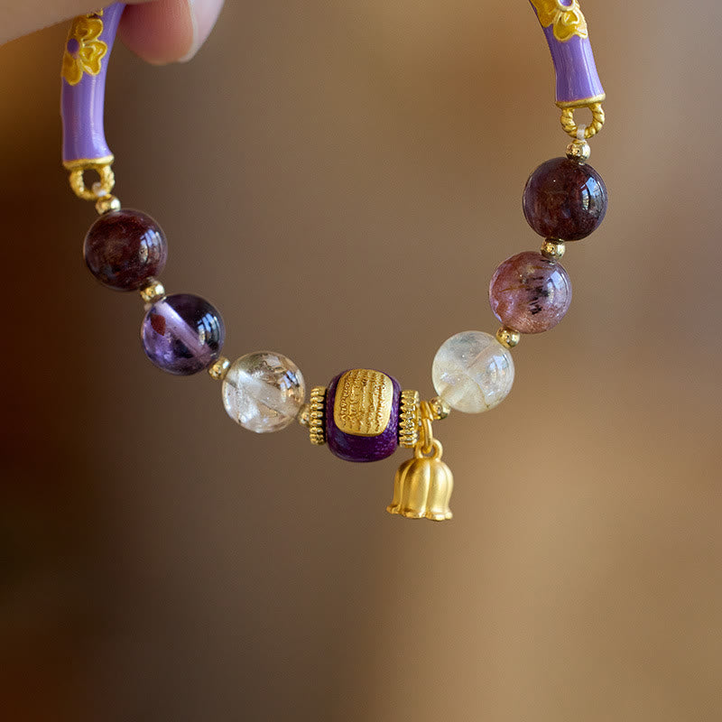 Buddha Stones Púrpura Fantasma Púrpura Jade Escritura Citrino Amor Sabiduría Pulsera Brazalete