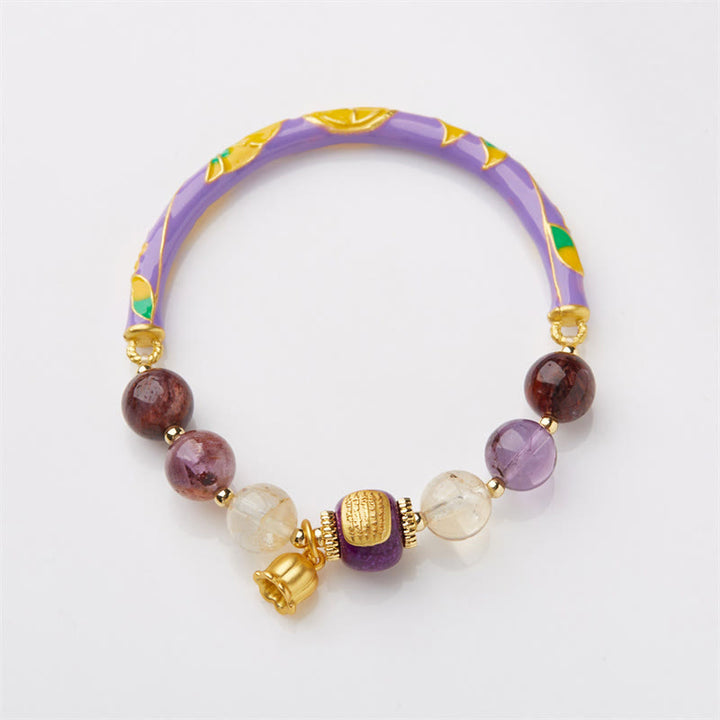 Buddha Stones Púrpura Fantasma Púrpura Jade Escritura Citrino Amor Sabiduría Pulsera Brazalete