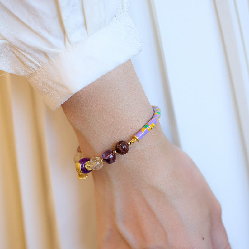 Buddha Stones Púrpura Fantasma Púrpura Jade Escritura Citrino Amor Sabiduría Pulsera Brazalete