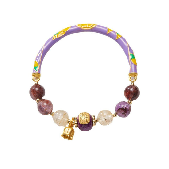 Buddha Stones Púrpura Fantasma Púrpura Jade Escritura Citrino Amor Sabiduría Pulsera Brazalete