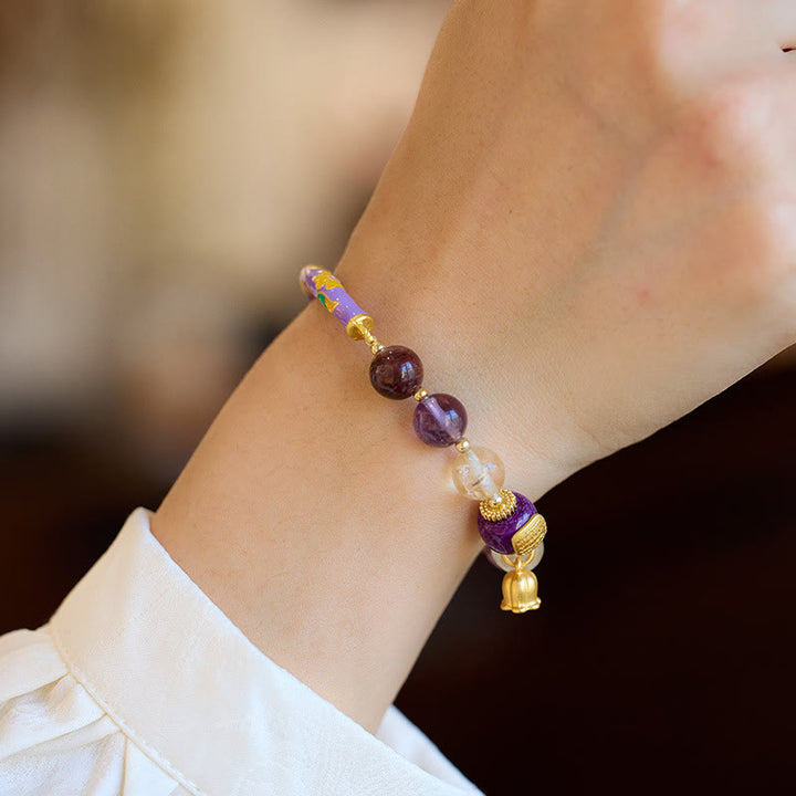 Buddha Stones Púrpura Fantasma Púrpura Jade Escritura Citrino Amor Sabiduría Pulsera Brazalete
