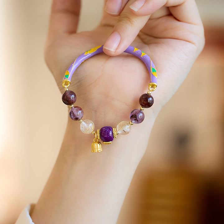 Buddha Stones Púrpura Fantasma Púrpura Jade Escritura Citrino Amor Sabiduría Pulsera Brazalete