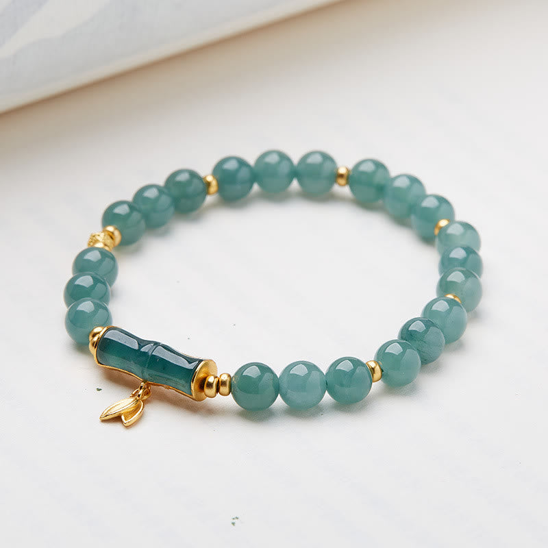 Pulsera de la suerte con dije de bambú de Jade verde natural chapado en plata de ley 925 con Buddha Stones