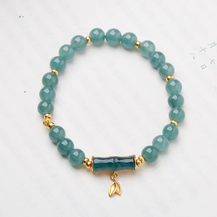 Pulsera de la suerte con dije de bambú de Jade verde natural chapado en plata de ley 925 con Buddha Stones
