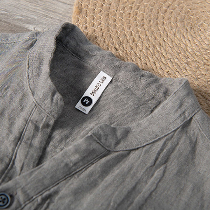 Camisa de manga larga con botones y estampado de Buddha Stones, de algodón y lino, para hombre - image 3