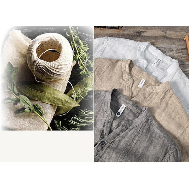 Camisa de manga larga con botones y estampado de Buddha Stones, de algodón y lino, para hombre - image 18