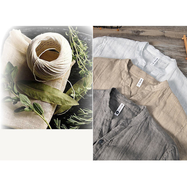 Camisa de manga larga con botones y estampado de Buddha Stones, de algodón y lino, para hombre - image 18