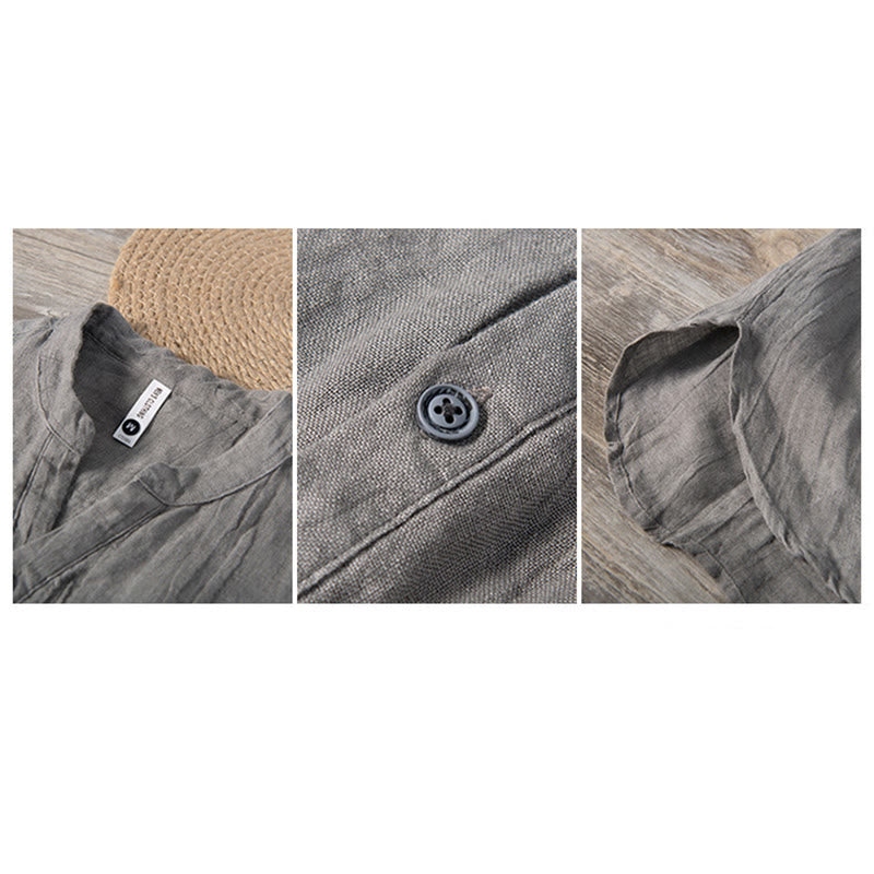 Camisa de manga larga con botones y estampado de Buddha Stones, de algodón y lino, para hombre - image 9