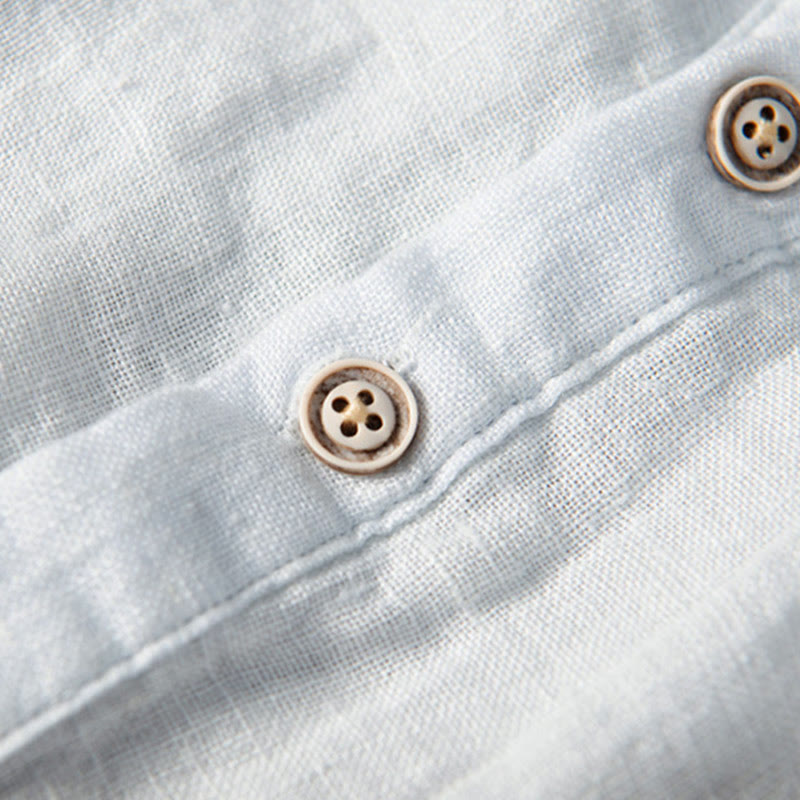 Camisa de manga larga con botones y estampado de Buddha Stones, de algodón y lino, para hombre - image 14