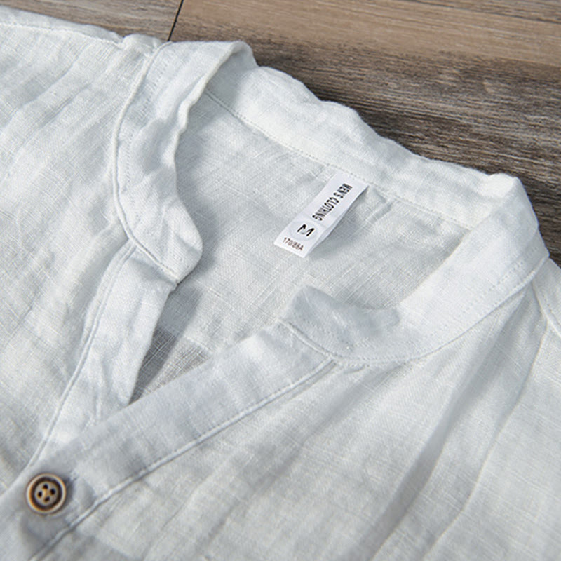 Camisa de manga larga con botones y estampado de Buddha Stones, de algodón y lino, para hombre - image 12