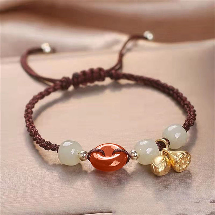 Pulsera trenzada curativa de loto de jade con hebilla de la paz de ágata roja con Buddha Stones