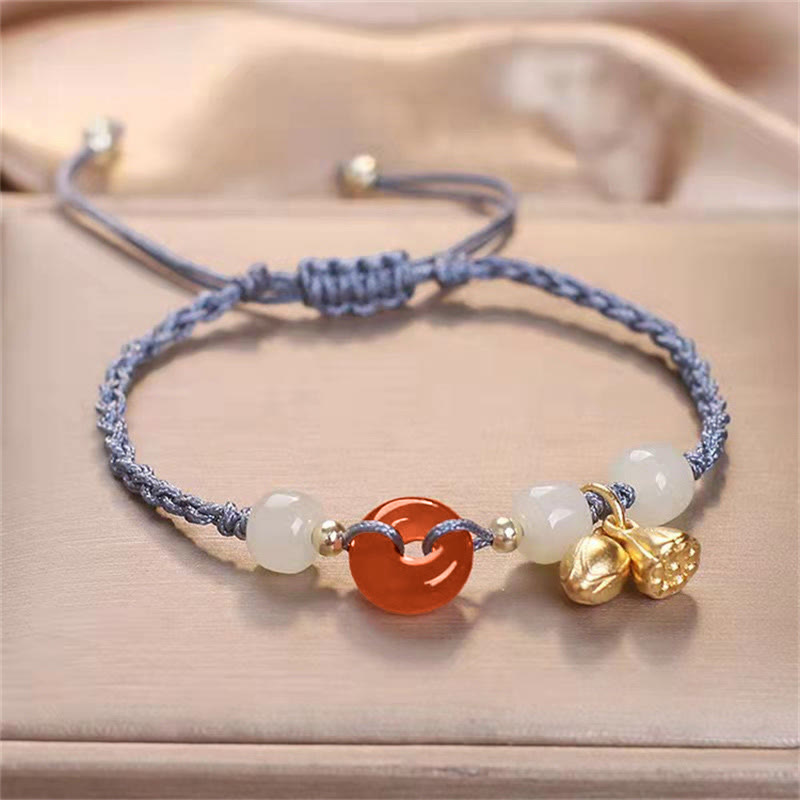 Pulsera trenzada curativa de loto de jade con hebilla de la paz de ágata roja con Buddha Stones