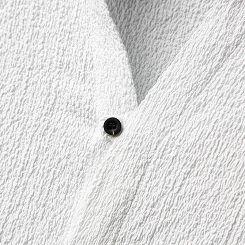 Buddha Stones 2 piezas conjunto de pantalones de camisa de media manga con botones de textura de color sólido para hombres - image 5