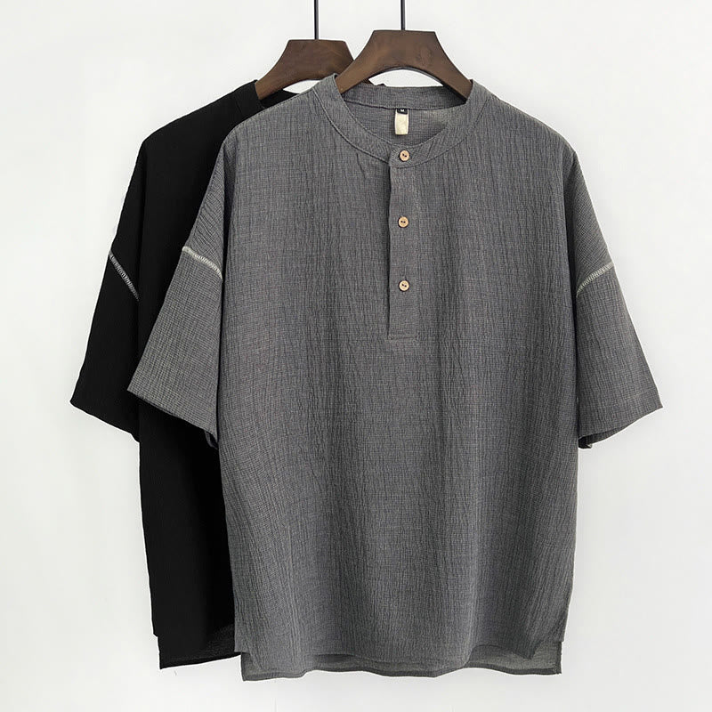 Camisa con botones de manga corta para hombre de color sólido de verano con Buddha Stones - image 0