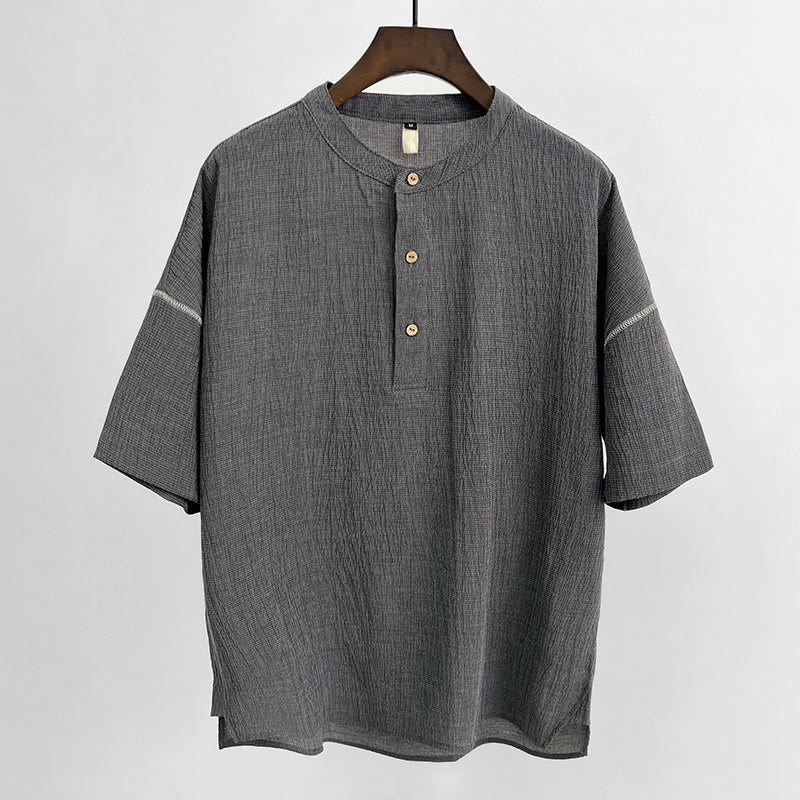 Camisa con botones de manga corta para hombre de color sólido de verano con Buddha Stones - Gris oscuro - 4XL(Equivalente a USUK/AU46; EU56) - image 1