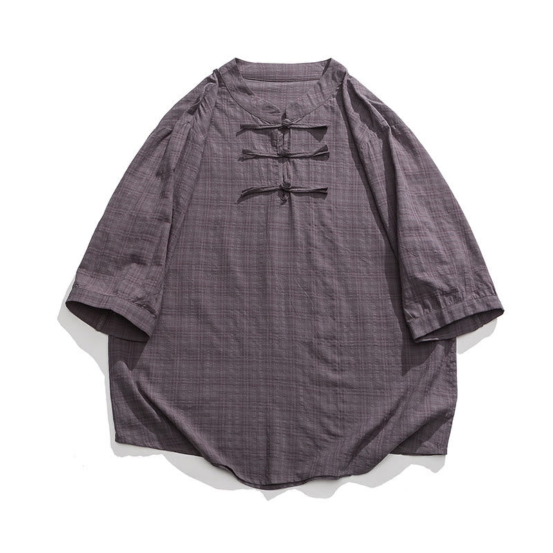 Camisa de media manga con diseño de cuadros de botones de rana y Buddha Stones, traje chino, ropa de hombre de lino y algodón