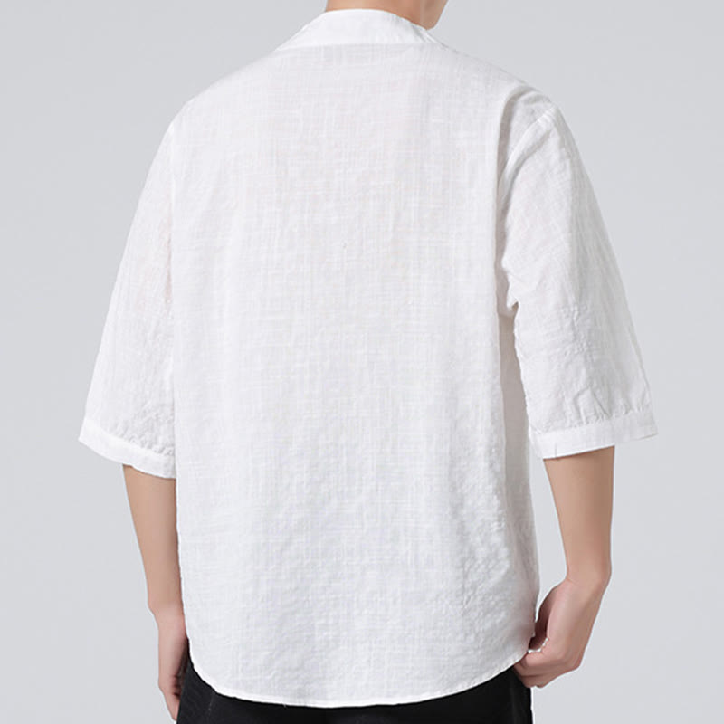 Camisa de media manga con diseño de cuadros de botones de rana y Buddha Stones, traje chino, ropa de hombre de lino y algodón