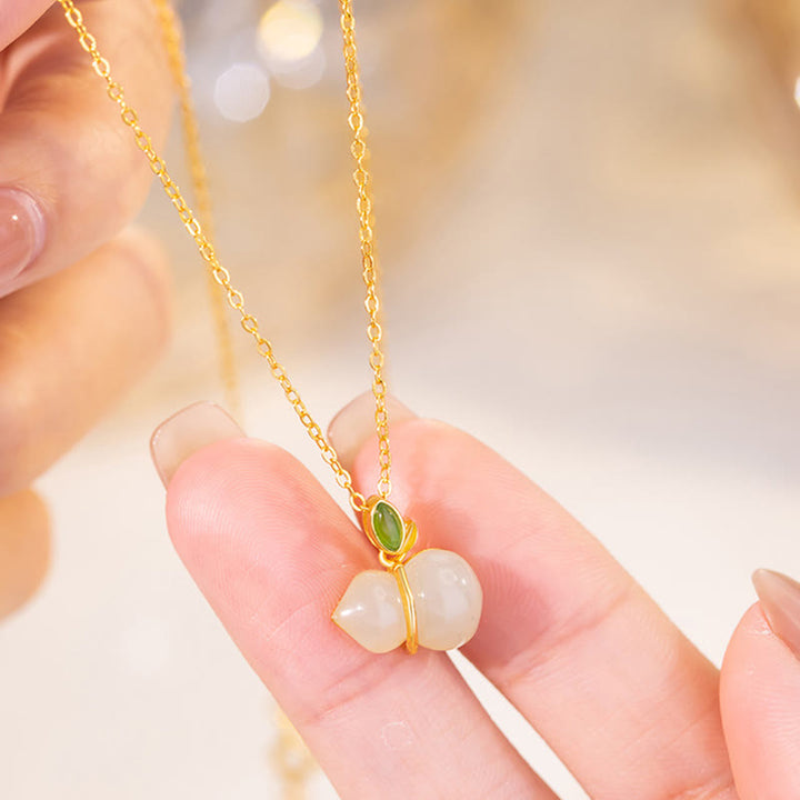 Colgante de collar de abundancia de calabaza de jade hetiano de plata de ley 925 con Buddha Stones - image 3