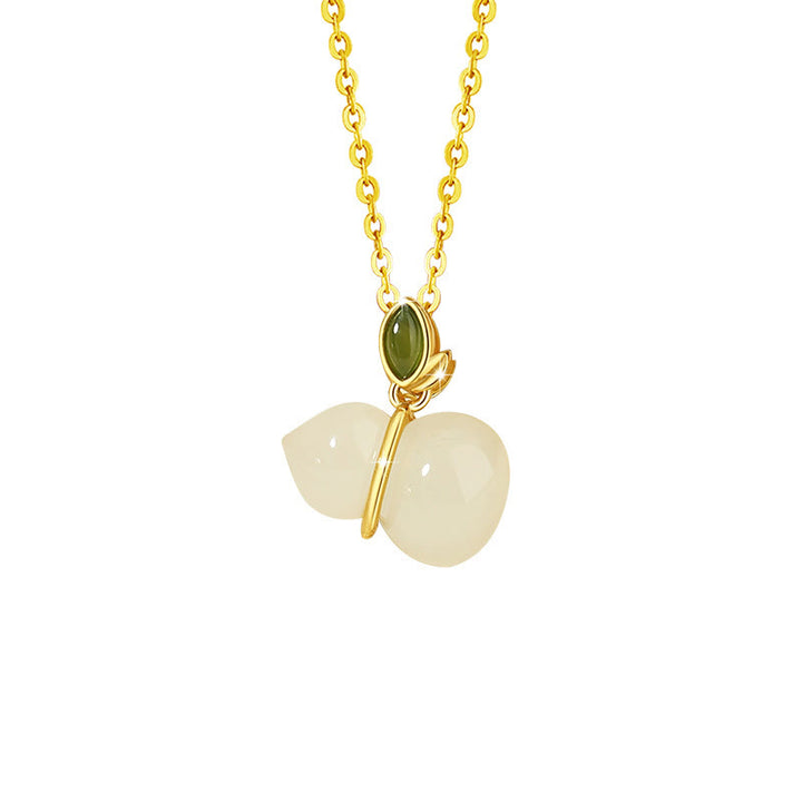 Colgante de collar de abundancia de calabaza de jade hetiano de plata de ley 925 con Buddha Stones