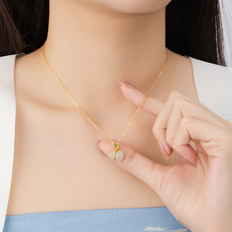 Colgante de collar de abundancia de calabaza de jade hetiano de plata de ley 925 con Buddha Stones - image 7