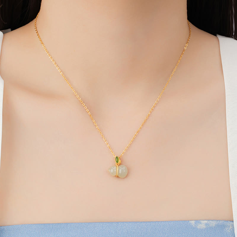 Colgante de collar de abundancia de calabaza de jade hetiano de plata de ley 925 con Buddha Stones - image 4