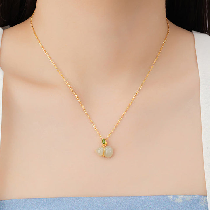 Colgante de collar de abundancia de calabaza de jade hetiano de plata de ley 925 con Buddha Stones - image 4