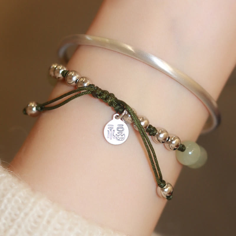 Pulsera de abundancia de bambú con carácter Fu de jade natural de plata de ley 925 con Buddha Stones - image 10