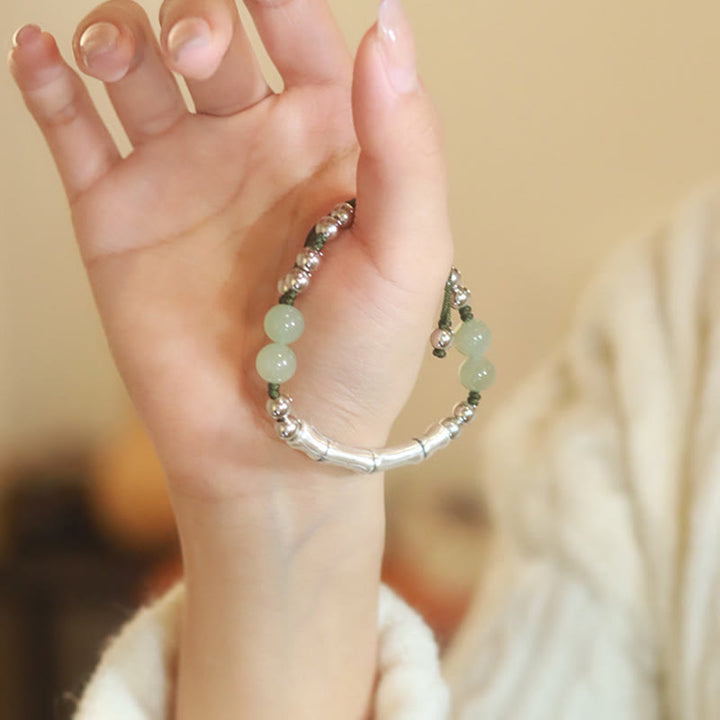 Pulsera de abundancia de bambú con carácter Fu de jade natural de plata de ley 925 con Buddha Stones - image 3