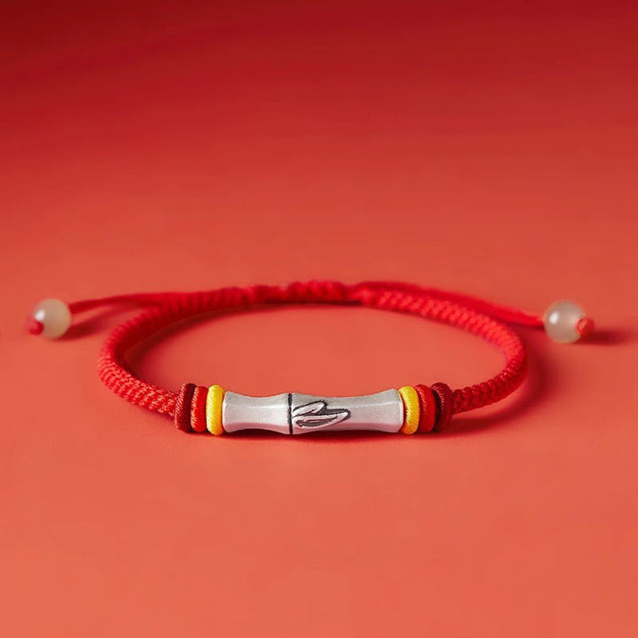 Pulsera de iluminación de bambú con hilo rojo de plata de ley 999 con Buddha Stones
