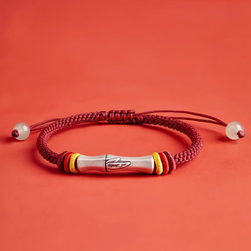 Pulsera de iluminación de bambú con hilo rojo de plata de ley 999 con Buddha Stones
