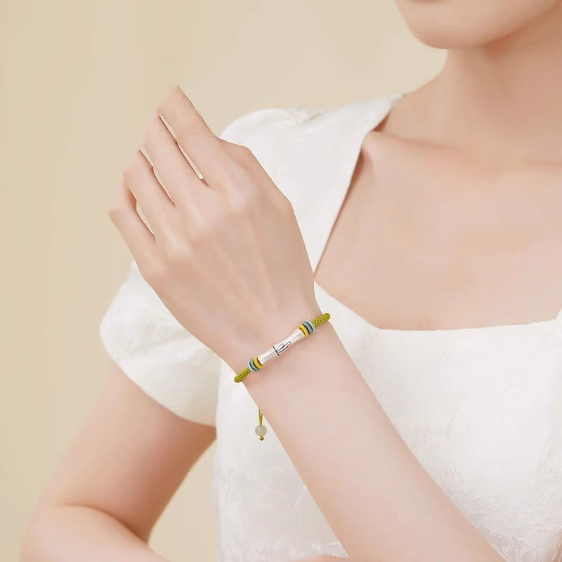 Pulsera de iluminación de bambú con hilo rojo de plata de ley 999 con Buddha Stones - image 4