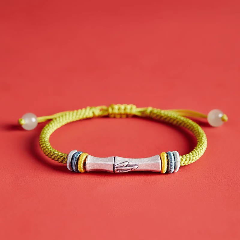 Pulsera de iluminación de bambú con hilo rojo de plata de ley 999 con Buddha Stones
