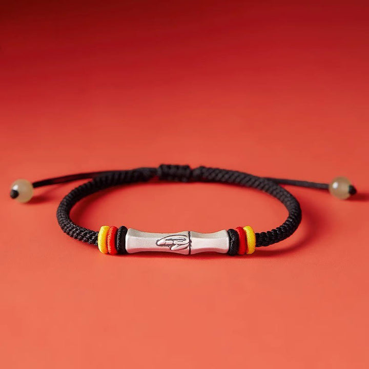 Pulsera de iluminación de bambú con hilo rojo de plata de ley 999 con Buddha Stones