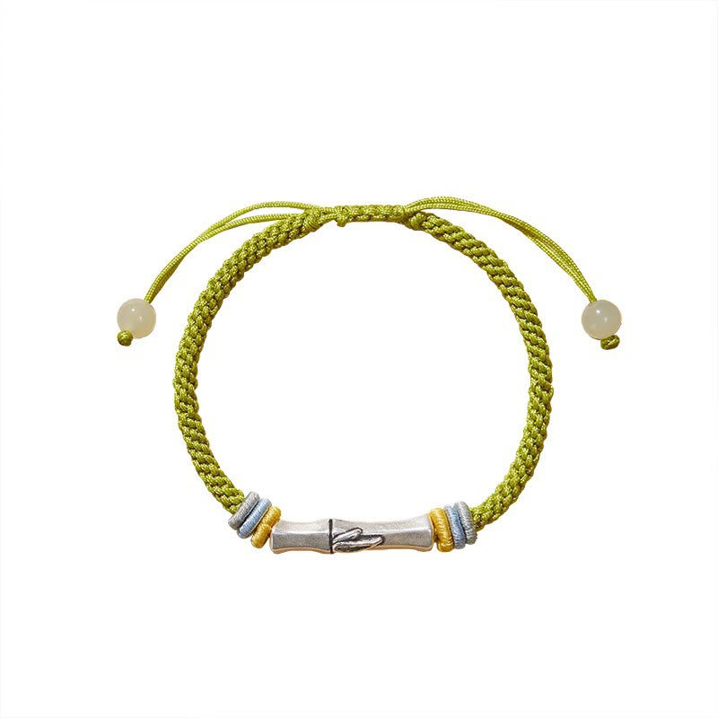 Pulsera de iluminación de bambú con hilo rojo de plata de ley 999 con Buddha Stones
