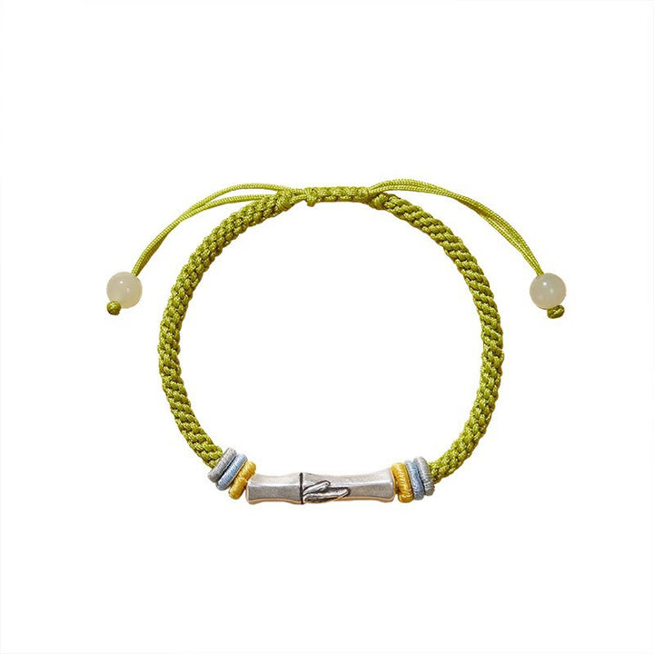 Pulsera de iluminación de bambú con hilo rojo de plata de ley 999 con Buddha Stones
