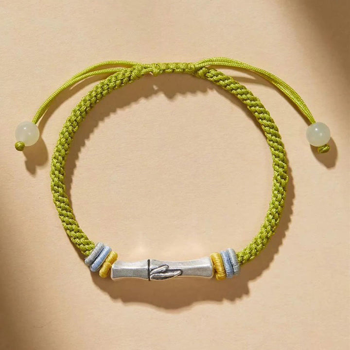 Pulsera de iluminación de bambú con hilo rojo de plata de ley 999 con Buddha Stones