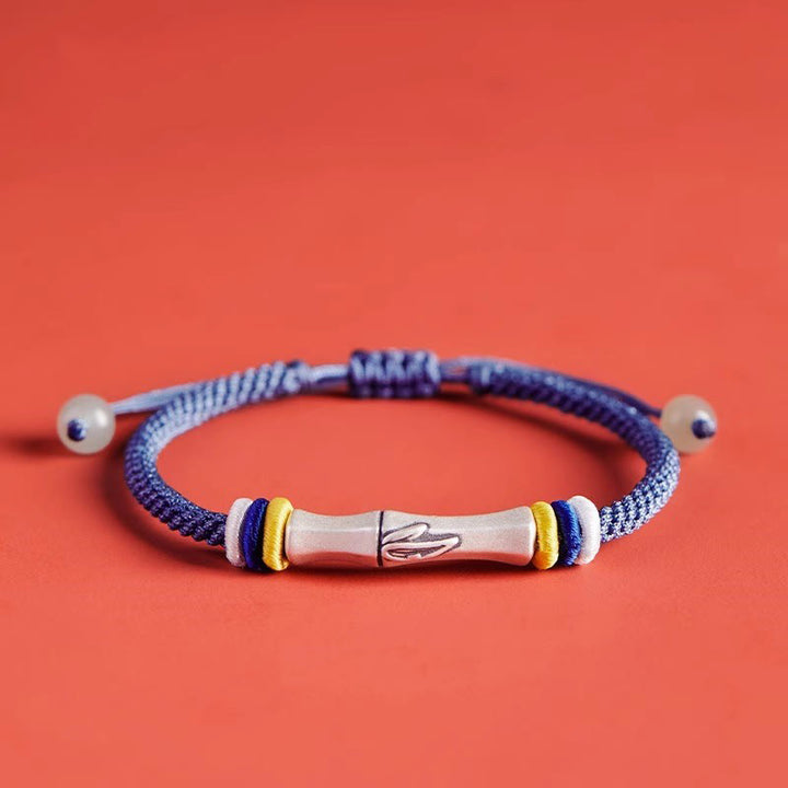 Pulsera de iluminación de bambú con hilo rojo de plata de ley 999 con Buddha Stones